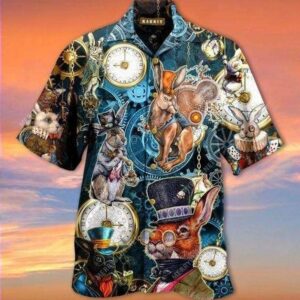 Easter Steampunk Bunny Hawaiian Shirt, beach shorts