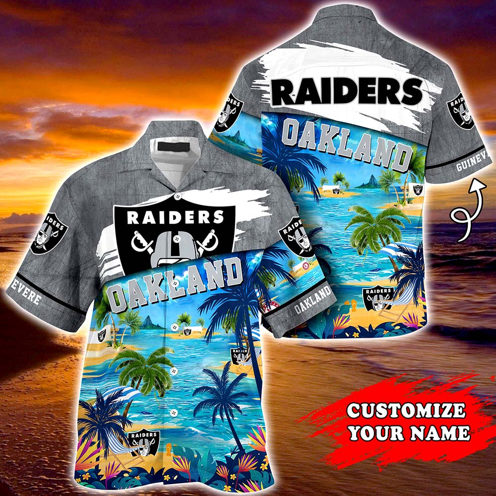 Oakland Raiders NFL Personalized Hawaiian Shirt, beach shorts Oakland Raiders NFL Personalized Hawaiian Shirt, beach shorts