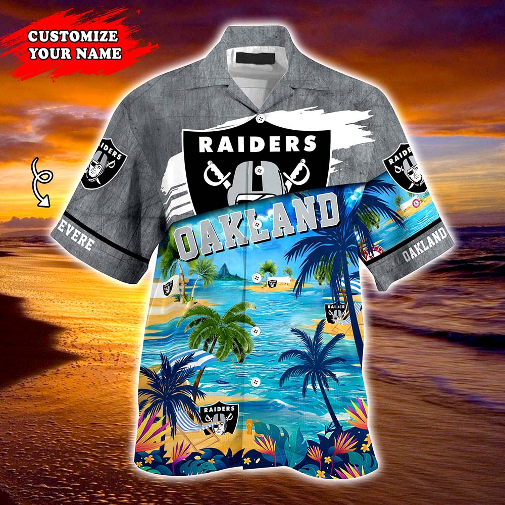 Oakland Raiders NFL Personalized Hawaiian Shirt, beach shorts Oakland Raiders NFL Personalized Hawaiian Shirt, beach shorts