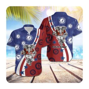 Alabama Crimson Tide American Flag Custom Name Men Women Hawaii Shirt Summer Button Up Shirt For Men Women
