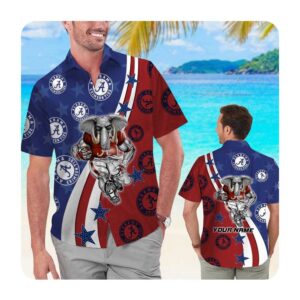 Alabama Crimson Tide American Flag Custom Name Men Women Hawaii Shirt Summer Button Up Shirt For Men Women
