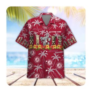 Alabama Crimson Tide Custom Name Parrot Floral Tropical Men Women Hawaii Shirt Summer Button Up Shirt For Men Women