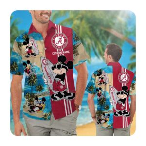 Alabama Crimson Tide Mickey Custom Name Hawaii Shirt Summer Button Up Shirt For Men Women