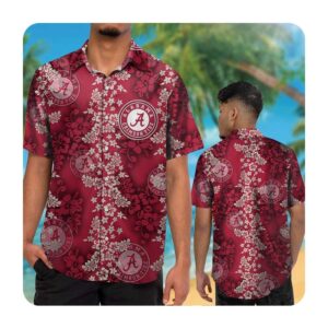 Alabama Crimson Tide Short Sleeve Button Up Tropical Aloha Hawaiian Shirts NCAA