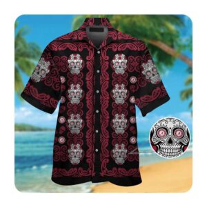 Alabama Crimson Tide Skull Autumn Short Sleeve Button Up Tropical Aloha Hawaiian Shirts For Mens Womens