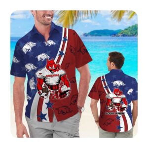 Arkansas Razorbacks American Flag Custom Name Men Women Hawaii Shirt Summer Button Up Shirt For Men Women Arkansas Razorbacks American Flag Custom Name Men Women Hawaii Shirt Summer Button Up Shirt For Men Women