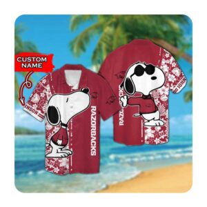 Arkansas Razorbacks And Snoopy Custom Name Hawaii Shirt Summer Button Up Shirt For Men Women Arkansas Razorbacks And Snoopy Custom Name Hawaii Shirt Summer Button Up Shirt For Men Women