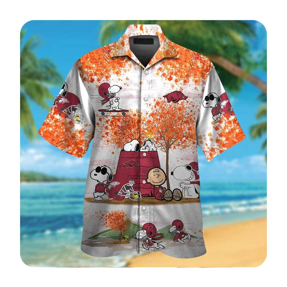 Arkansas Razorbacks Snoopy Autumn Hawaii Shirt Summer Button Up Shirt For Men Women Arkansas Razorbacks Snoopy Autumn Hawaii Shirt Summer Button Up Shirt For Men Women
