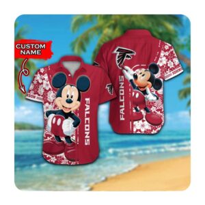 Atlanta Falcons And Mickey Mouse Custom Name Hawaii Shirt Summer Button Up Shirt For Men Women