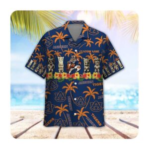 Auburn Tigers Custom Name Short Sleeve Button Up Tropical Aloha Hawaiian Shirts For Men Women 1 45.99