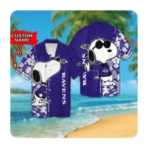 Baltimore Ravens And Snoopy Custom Name Hawaii Shirt Summer Button Up Shirt For Men Women Baltimore Ravens And Snoopy Custom Name Hawaii Shirt Summer Button Up Shirt For Men Women