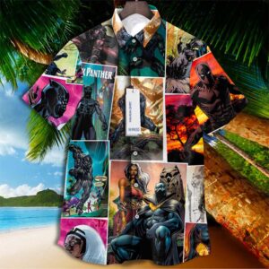 Black Panther Super Hero Marvel Comics Tropical Aloha Hawaiian Shirt