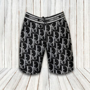 Dior White Black Logo Pattern Luxury Brand Hawaiian Shirt Shorts and Flip Flops Combo