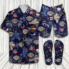 Harley Davidson Floral Hawaiian Shirt Shorts and Flip Flops Combo