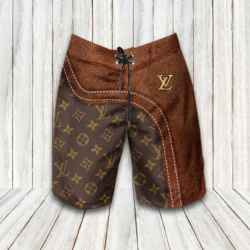 LV Monogram Two Color Mix Limited Hawaiian Shirt Shorts and Flip Flops Combo