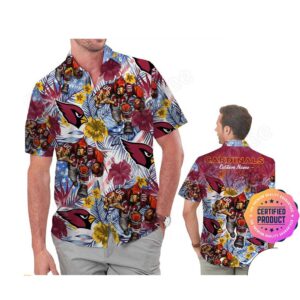 Arizona Cardinals America Flag Tropical Floral  Aloha Hawaiian Shirt, Beach Shorts Custom Name For Men Women