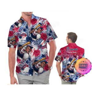Atlanta Braves America Flag Tropical Floral MLB Aloha Hawaiian Shirt, Beach Shorts Custom Name For Men Women