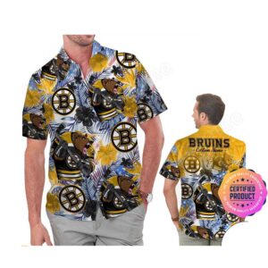 Boston Bruins America Flag Tropical Floral  Aloha Hawaiian Shirt, Beach Shorts Custom Name For Men Women