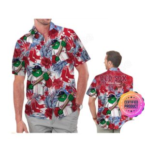 Boston Red Sox America Flag Tropical Floral MLB Aloha Hawaiian Shirt, Beach Shorts Custom Name For Men Women