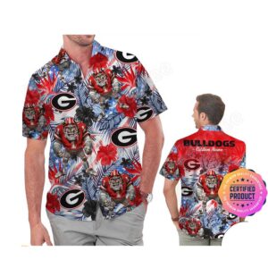 Georgia Bulldogs America Flag Tropical Floral  Aloha Hawaiian Shirt, Beach Shorts Custom Name For Men Women