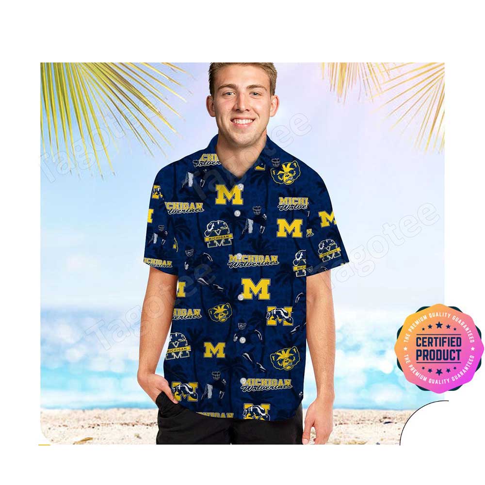 Michigan Wolverines America Flag Tropical Floral Aloha Hawaiian Shirt, Beach Shorts Custom Name For Men Women Michigan Wolverines America Flag Tropical Floral Aloha Hawaiian Shirt, Beach Shorts Custom Name For Men Women