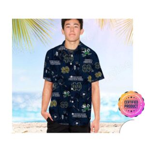 Notre Dame Fighting Irish America Flag Tropical Floral Aloha Hawaiian Shirt, Beach Shorts Custom Name For Men Women
