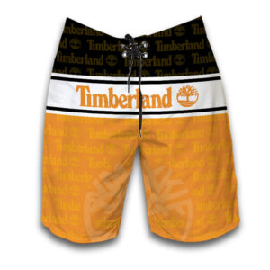Timberland Logo Print Orange Hawaiian Shirt Shorts and Flip Flops Combo