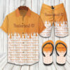 Timberland Logo Print Orange Hawaiian Shirt Shorts and Flip Flops Combo Timberland Logo Print Orange Hawaiian Shirt Shorts and Flip Flops Combo