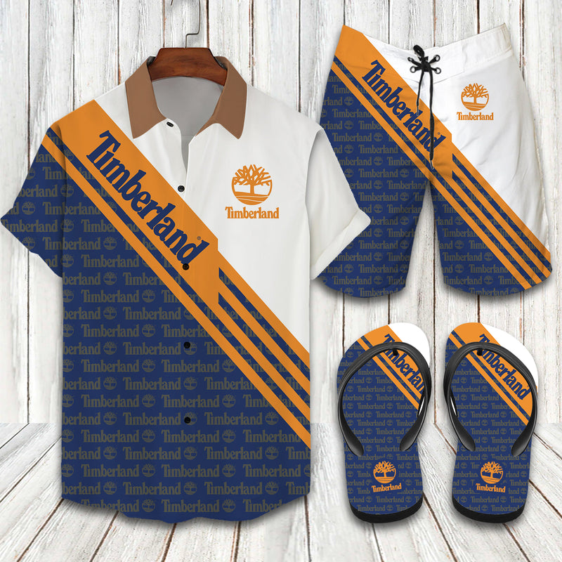 Timberland Three Color Mix Limited Hawaiian Shirt Shorts and Flip Flops Combo