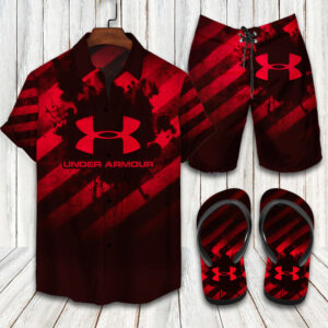 Under Armour Red Hawaiian Shirt Shorts and Flip Flops Combo