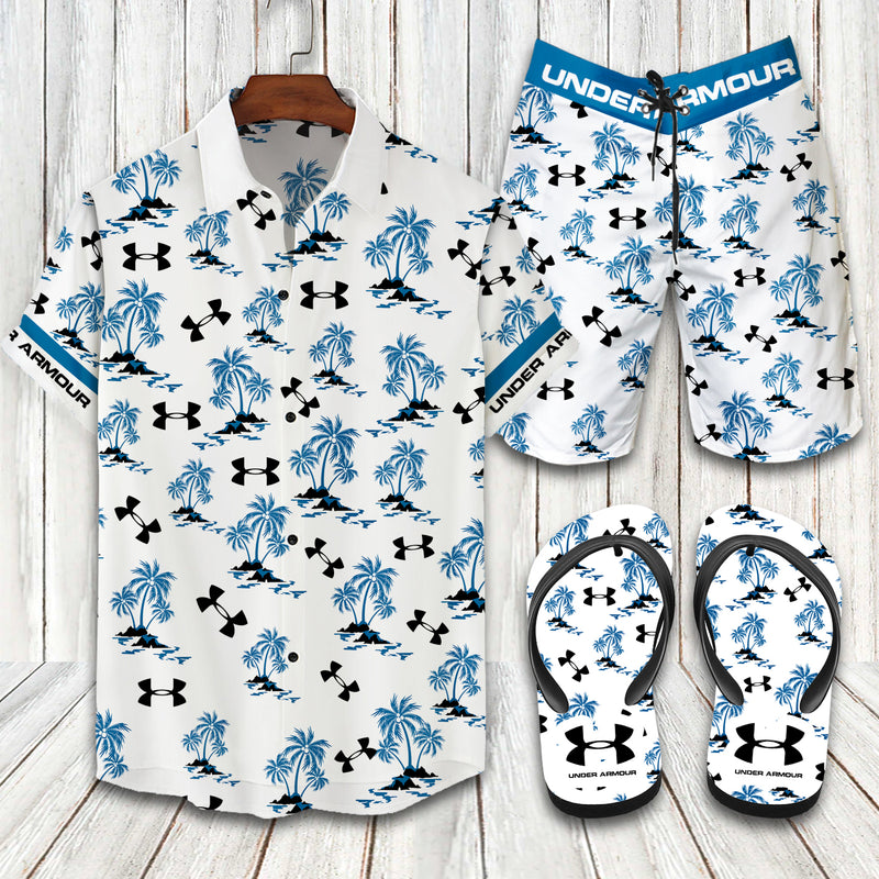 Under Armour White Blue Floral Combo Hawaiian Shirt Shorts and Flip Flops Under Armour White Blue Floral Combo Hawaiian Shirt Shorts and Flip Flops