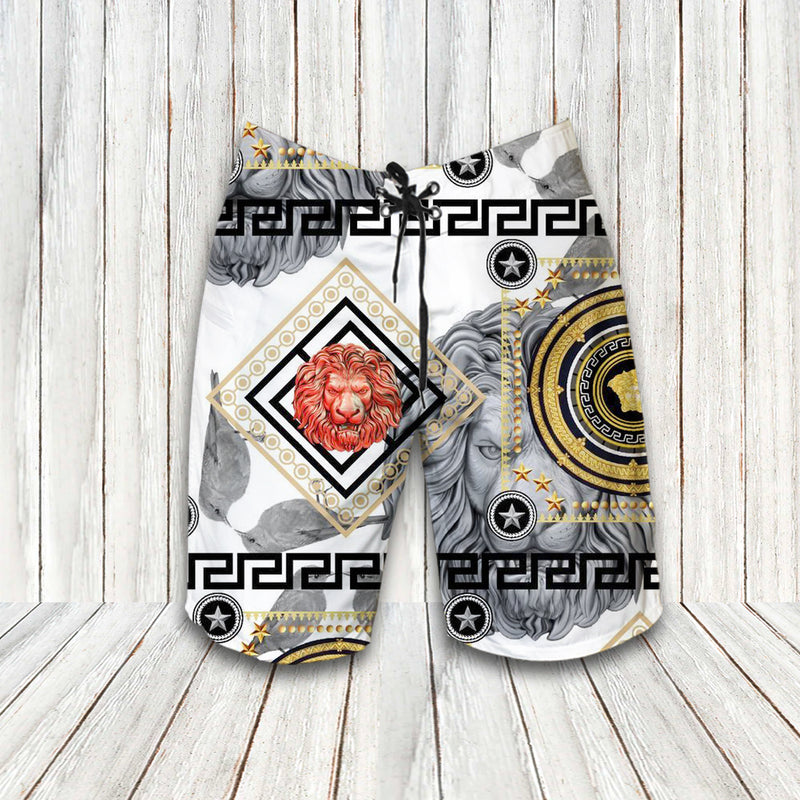 Versace Lion Head with Birds Hawaiian Shirt Shorts and Flip Flops Combo