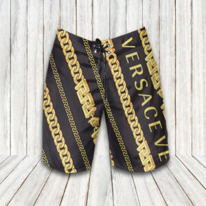 Versace Chain Pinstripe Hawaiian Shirt Shorts and Flip Flops Combo