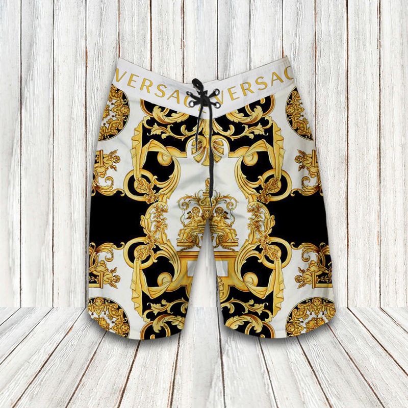 Versace Golden Luxury Brand Hawaiian Shirt Shorts and Flip Flops Combo Versace Golden Luxury Brand Hawaiian Shirt Shorts and Flip Flops Combo