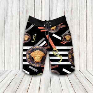 Versace Golden Medusa White Stripe Luxury Brand Brand Hawaiian Shirt Shorts and Flip Flops Combo