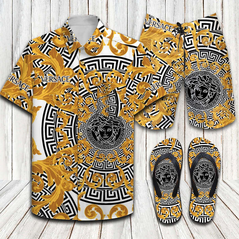 Versace Baroque Vintage Hawaiian Shirt Shorts and Flip Flops Combo Versace Baroque Vintage Hawaiian Shirt Shorts and Flip Flops Combo