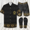 Versace Golden Luxury Brand Hawaiian Shirt Shorts and Flip Flops Combo Versace Golden Luxury Brand Hawaiian Shirt Shorts and Flip Flops Combo