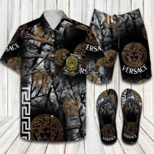 Versace Jungle Black Limited Hawaiian Shirt Shorts and Flip Flops Versace Jungle Black Limited Hawaiian Shirt Shorts and Flip Flops