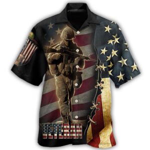 Veteran US Flag Hawaiian Shirt, Beach Shorts