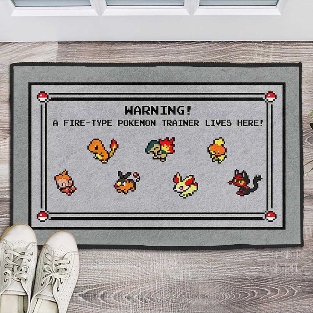 Warning A Fire Type Pokemon Trainer Lives Here Door Mat