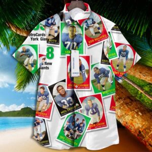 New York Giants 1958 Retrocards Set Vintage Aloha Hawaiian Shirt