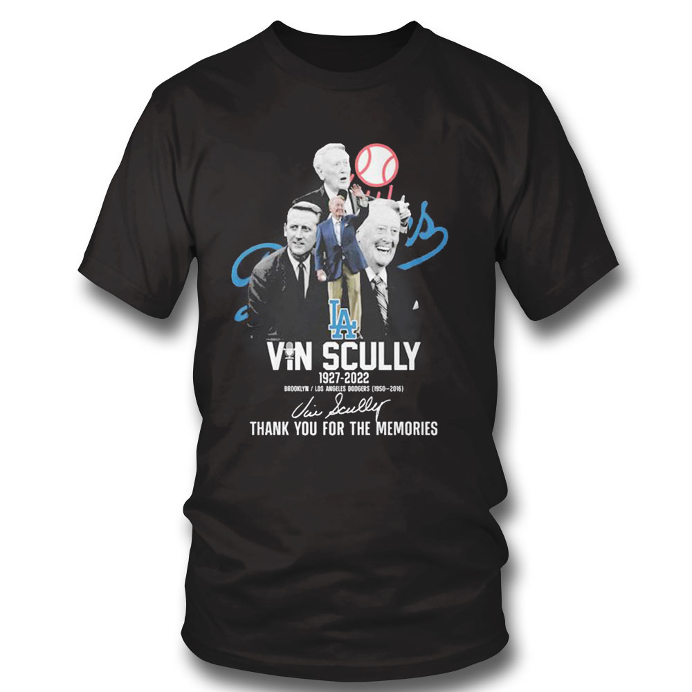 Los Angeles Dodgers Vin Scully 1972 2022 Thank You For The Memories Signature Shirt Hoodie, Sweatshirt, Longsleeve, Tank Top, Ladies Tee