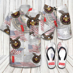 Supreme Patriotic American 2022 Hawaiian Shirt Beach Shorts and Flip Flops Combo