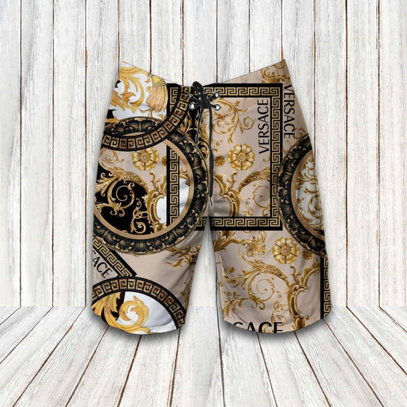 Versace Brand Luxury 2022 Hawaiian Shirt Beach Shorts and Flip Flops Combo Versace Brand Luxury 2022 Hawaiian Shirt Beach Shorts and Flip Flops Combo