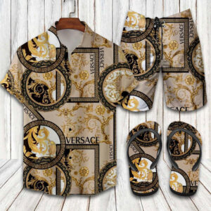 Versace Brand Luxury 2022 Hawaiian Shirt Beach Shorts and Flip Flops Combo Versace Brand Luxury 2022 Hawaiian Shirt Beach Shorts and Flip Flops Combo
