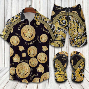 Versace Medusa Barocco 2022 Hawaiian Shirt Beach Shorts and Flip Flops Combo