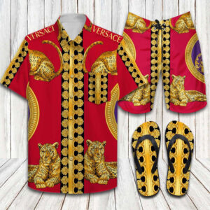 Versace tiger Luna new year 2022 Hawaiian Shirt Beach Shorts and Flip Flops Combo