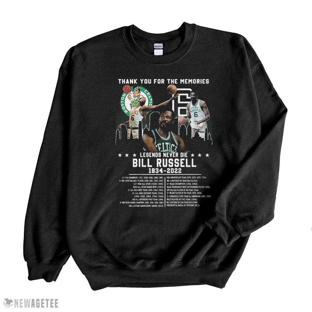 Boston Celtics Bill Russell 1934 2022 Thank You For The Memories Shirt