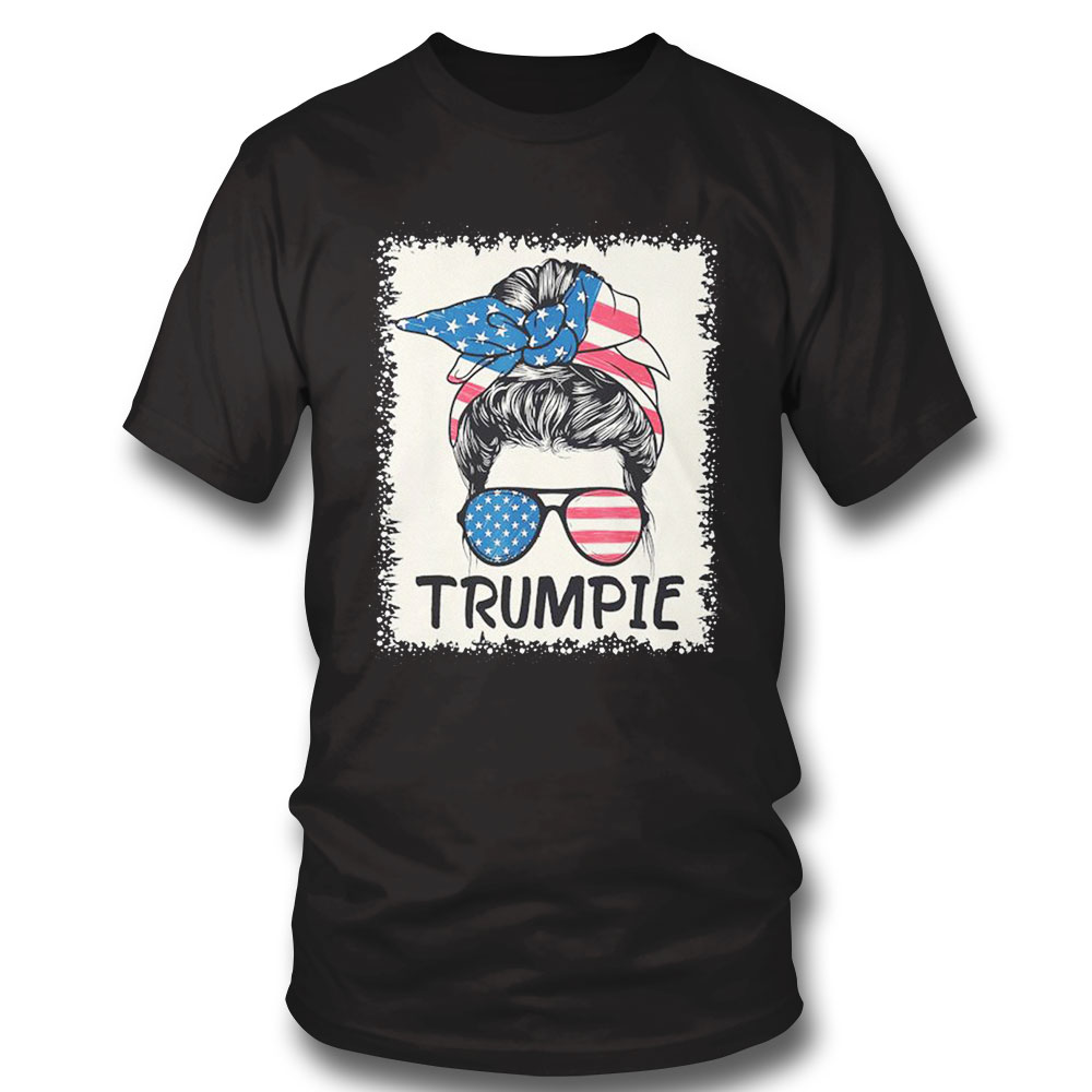 Messy Bun American Flag Trumpie Shirt Long Sleeve, Ladies Tee