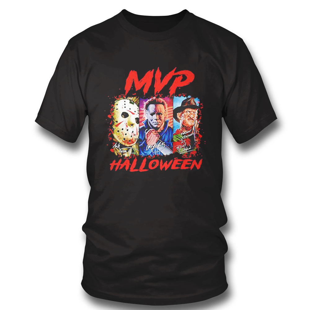 Mvp Halloween Jason Voohees Michael Myers Freddy Krueger Signatures Shirt Hoodie, Long Sleeve, Tank Top